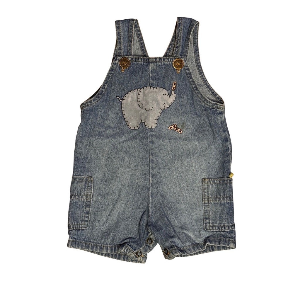 Blooz by Cachcach Vintage Elephant Denim Overalls Romper Light Wash 18M USA Made